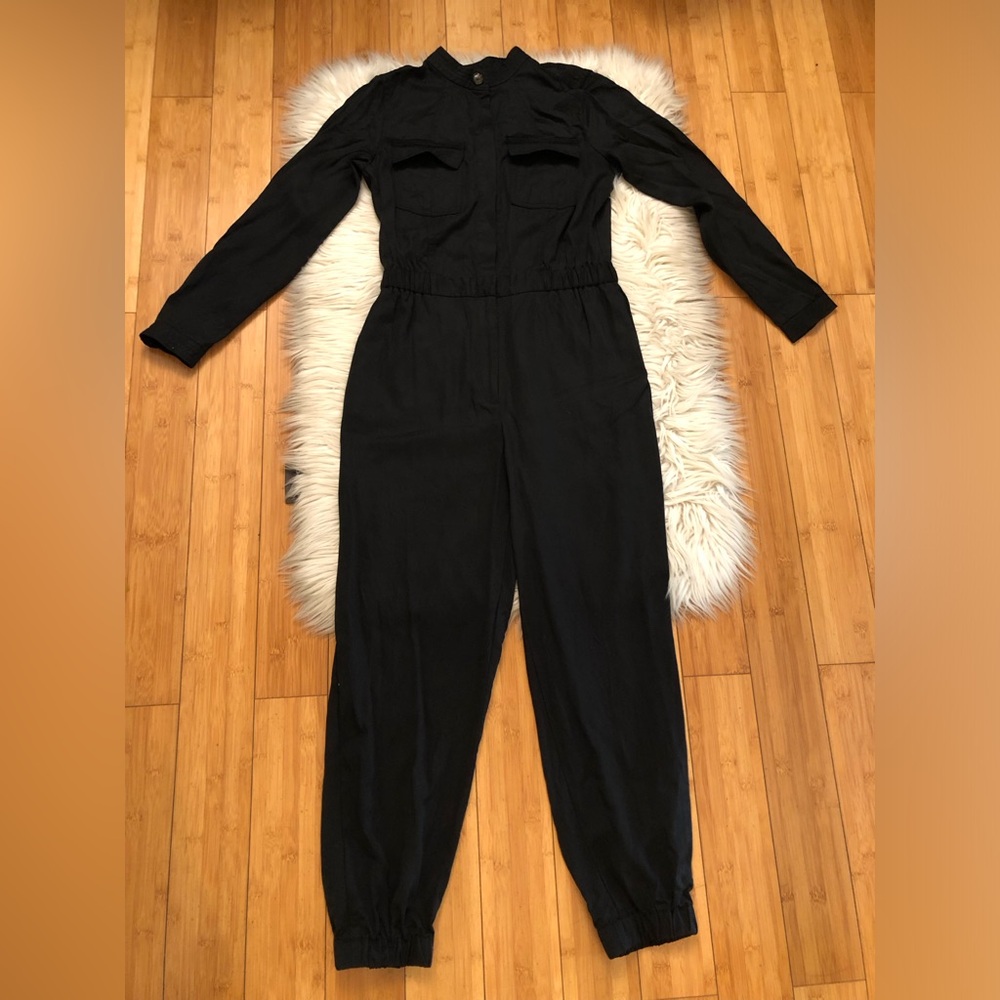 Banana Republic Tencel Black Tapered Leg Long Sleeves Utility Flight Jumpsuit 4 - Picture 2 of 16